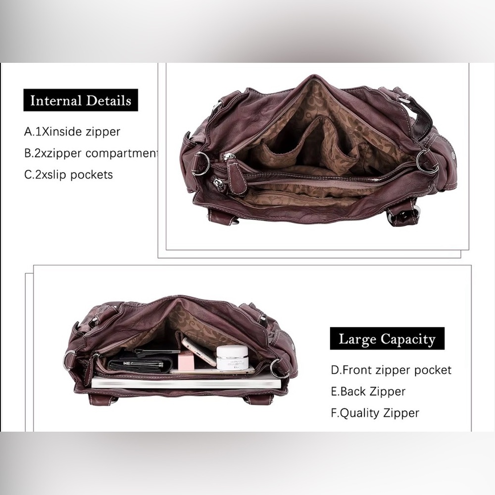 Angel Barcelo Burgundy Hobo Shoulder Bag - Picture 4 of 14